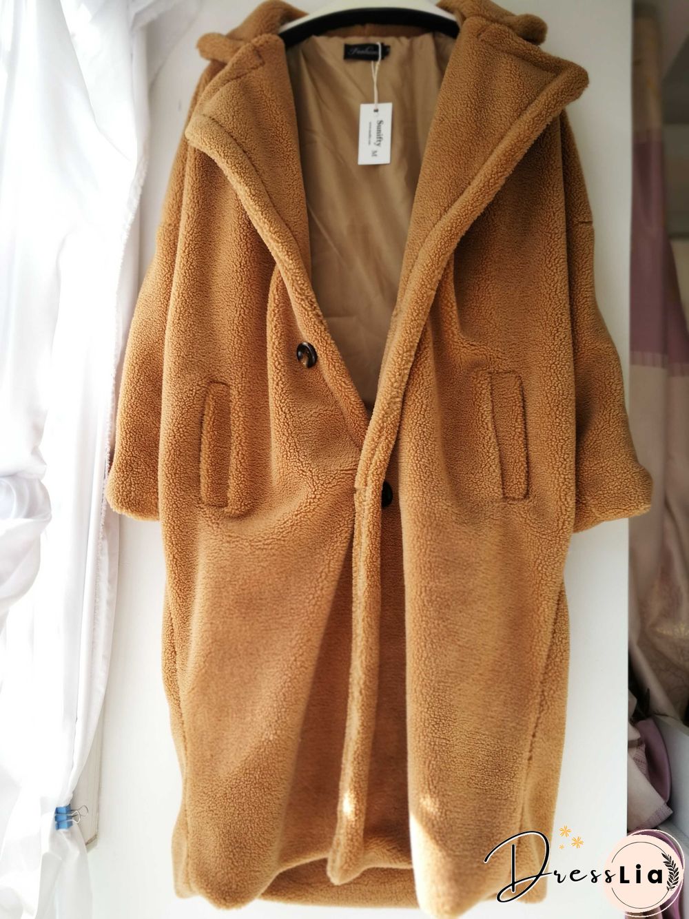 Long Faux Fur Camel Teddy Coat Maxi Jackets
