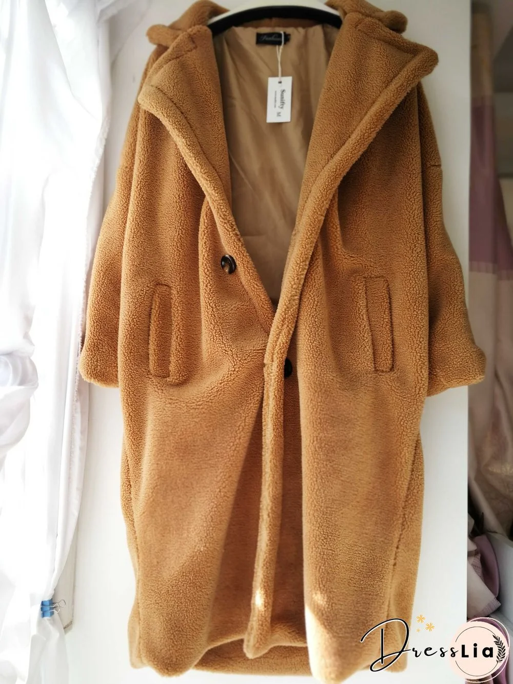 Long Faux Fur Camel Teddy Coat Maxi Jackets