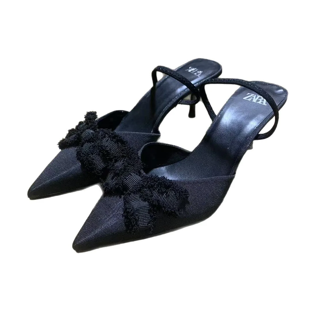 Breakj Breakj Home 2025 New Women's Shoes Black Low Heel Temperament High Heels High-Heeled Shoes Behind The Shallow Mouth Trip Single Shoes