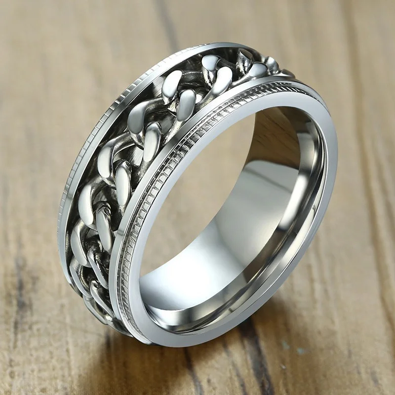 8mm Men's Chain Spinner Relieve Worries Ring-VESSFUL