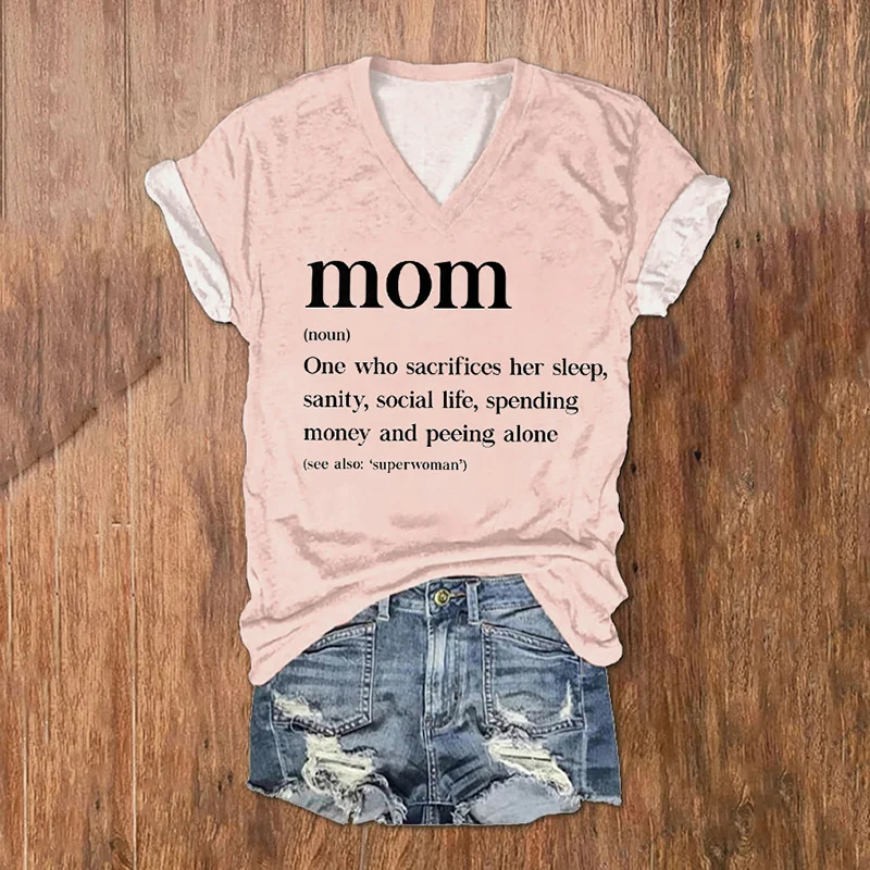 Mother's Day Mom Printed V-Neck Short Sleeved T-Shirt