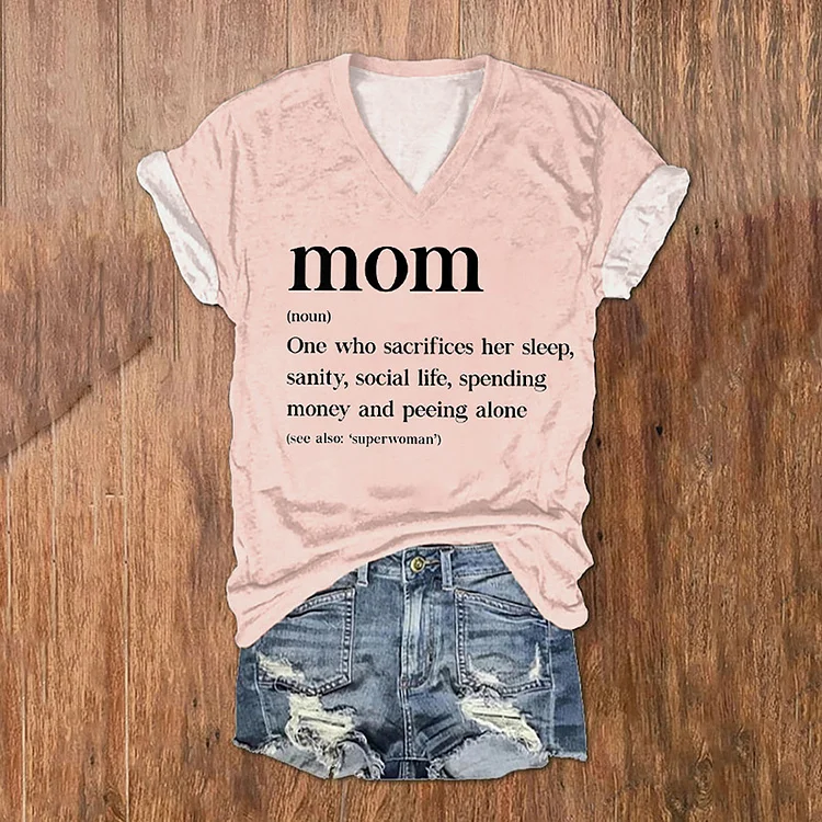 Comstylish Mother's Day Mom Printed V-Neck Short Sleeved T-Shirt