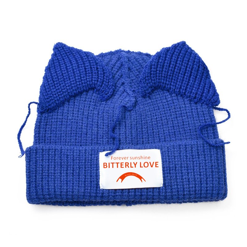 Two-Tone Cute Ears Knitted Hat main image 1