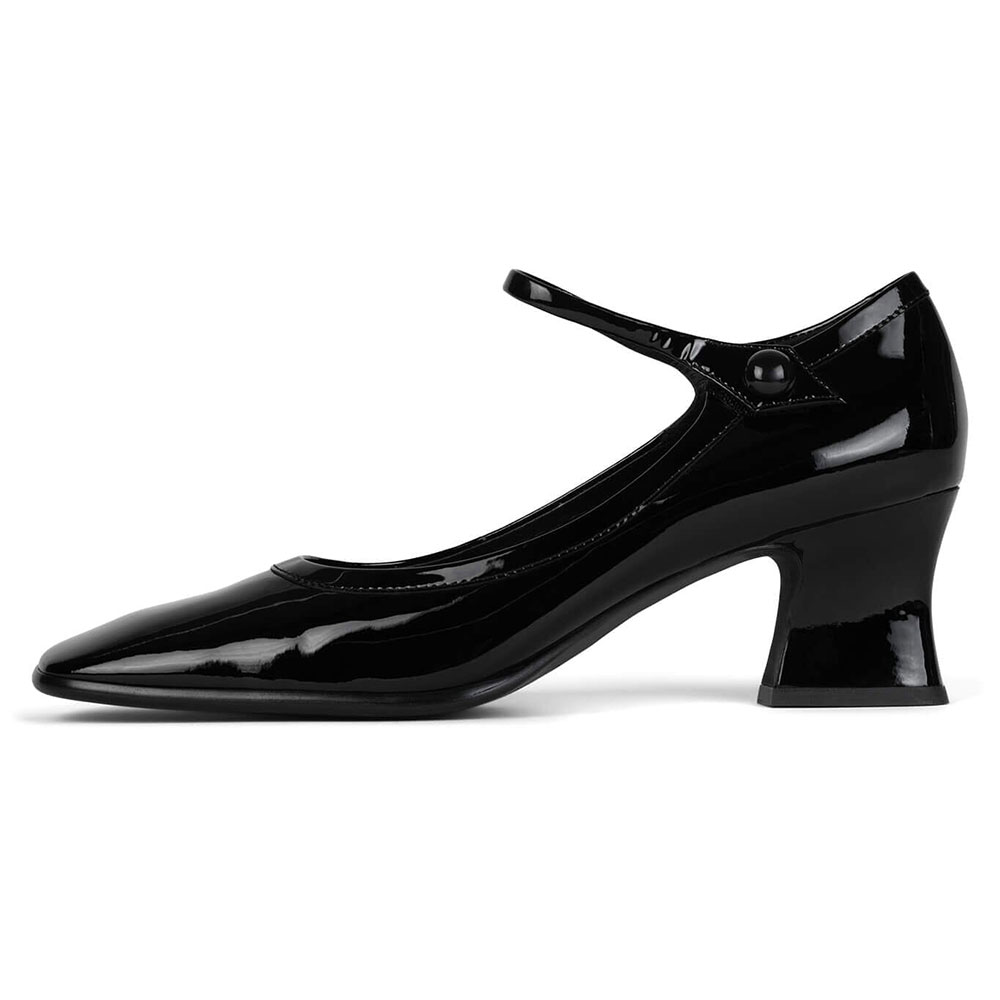Black Patent Leather Square Toe Chunky Heel Buckle Mary Jane Pumps Nicepairs