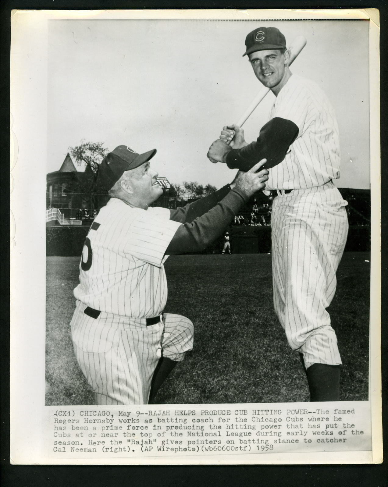 Rogers Hornsby & Cal Neeman 1958 Press Photo Poster painting Chicago Cubs Wrigley Field