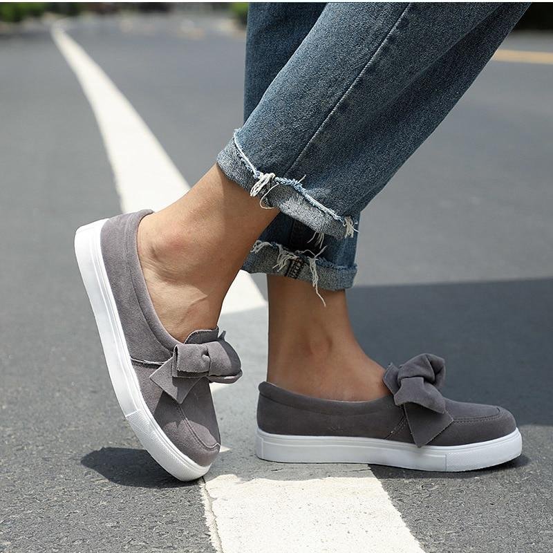 Women Plus Size Platform Slip On Loafers Bowtie Sewing Casual Bowknot Flats Shoes