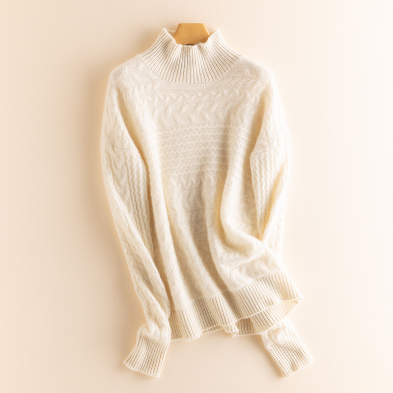 Turtleneck Cable Knit Women's Cashmere Sweater REAL SILK LIFE