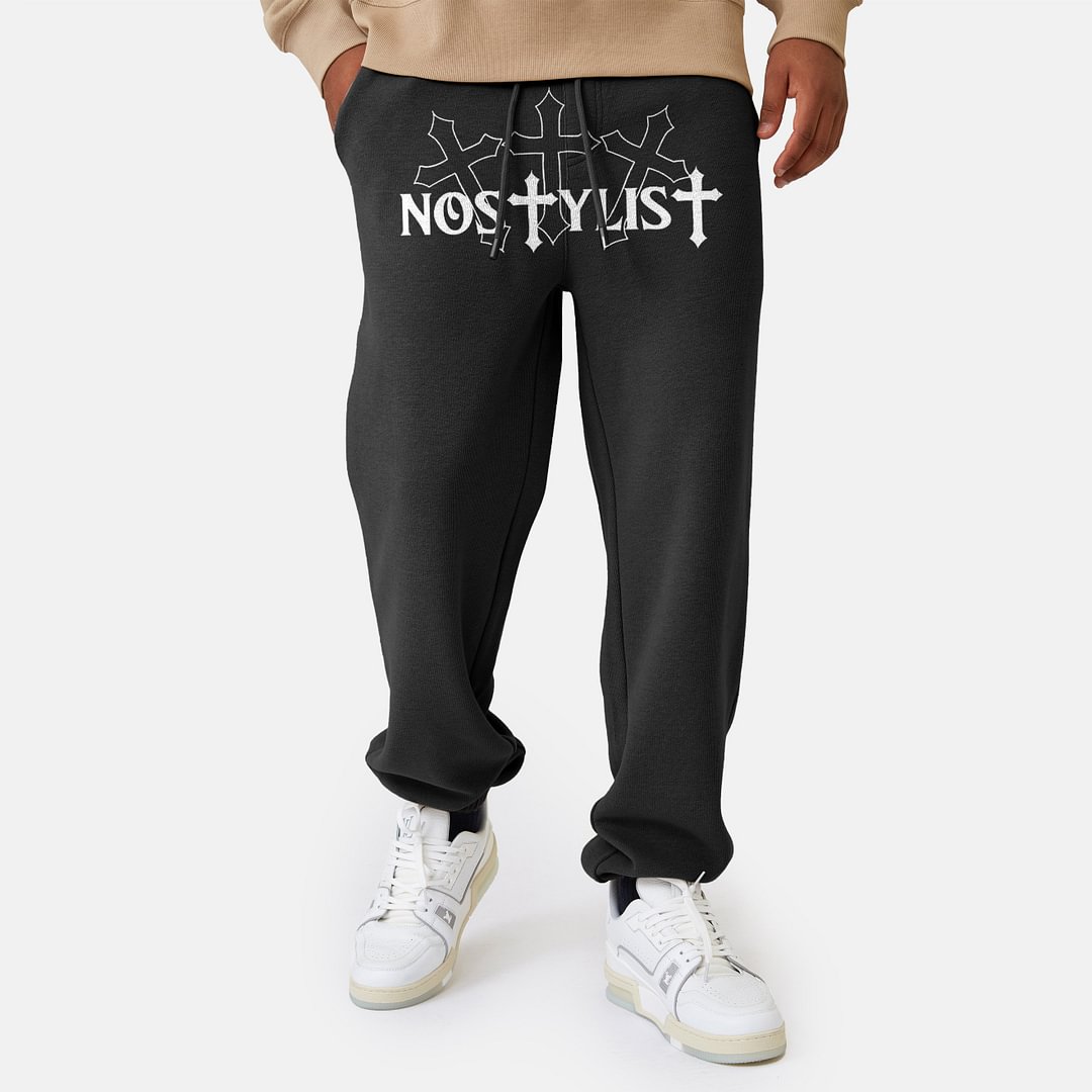 Street style personalized letter cross print casual trousers