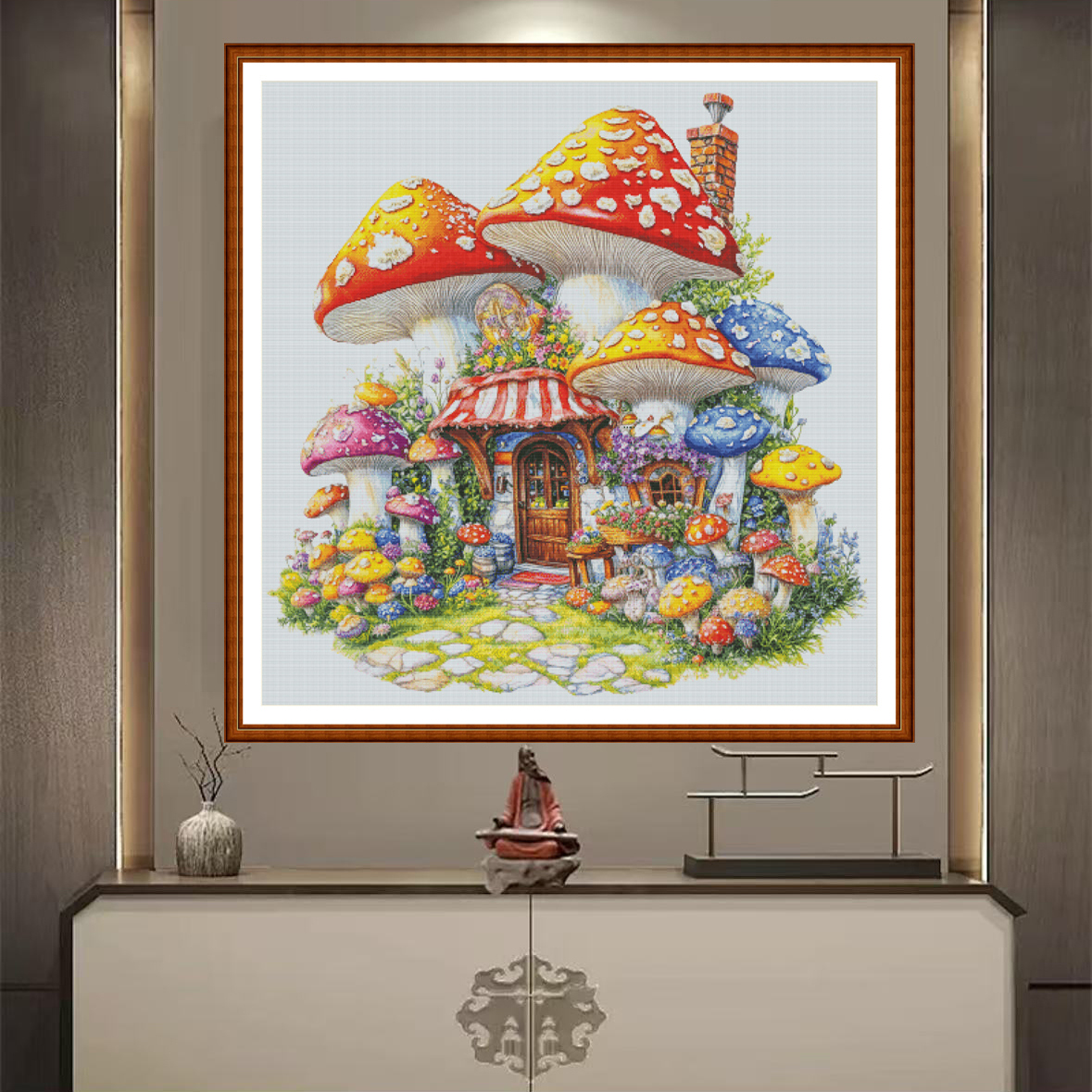 【ZZ7011- Flower and Mushroom House】 Painting Fairy Cross Stitch
