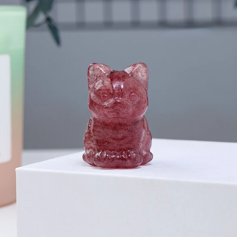 Maneki-neko Carving Crystal Raw Stone Grinding Ore Specimen Home Desk Decoration Crafts