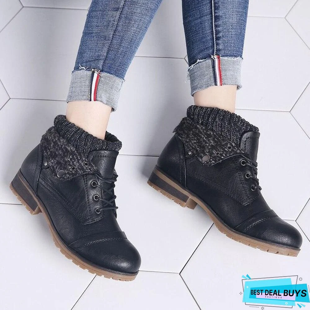 Winter Women's Ankle Boots Shoes Genuine Leather Lace Up Platform Boots Woman Warm Plush Snow Boots Women
