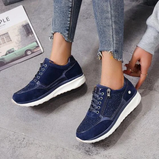 Qengg NEW Wedges Platform Sneakers Women's Non Slip Vulcanize Shoes Fashion Sequins Lace-up Girls Casual Sport Shoes of Woman Flats