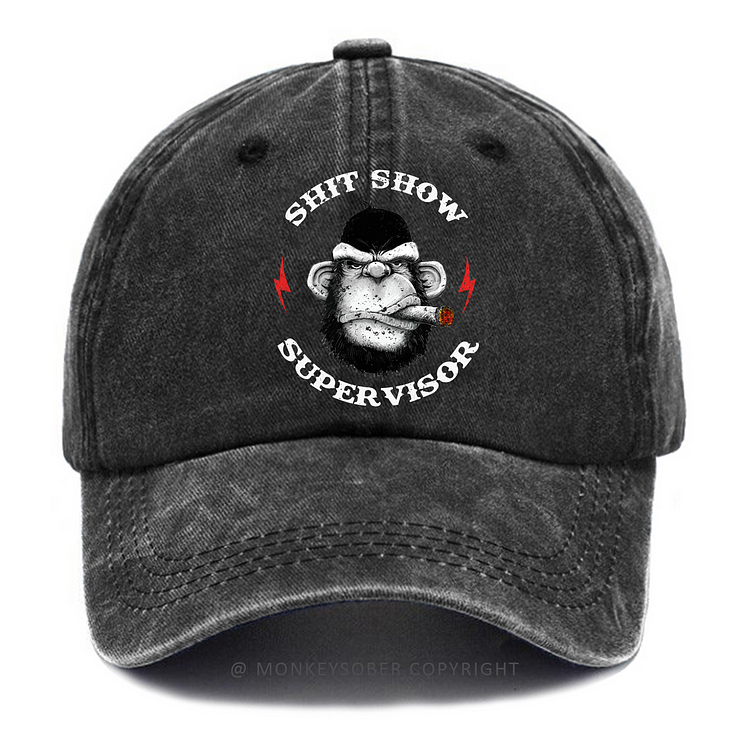 Shit Show Supervisor Funny Print Washed Baseball Caps
