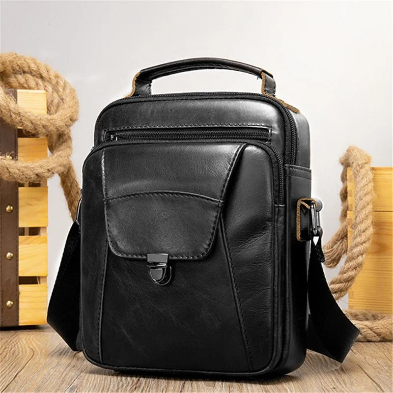 Organizational Layout Top-Handled Genuine Leather Adjustable Strap Sling Bag