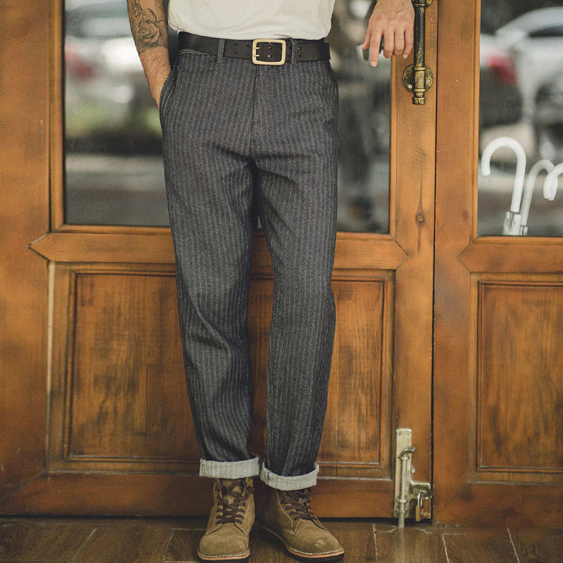 Men's Herringbone HTB Stripe Straight Leg Pants