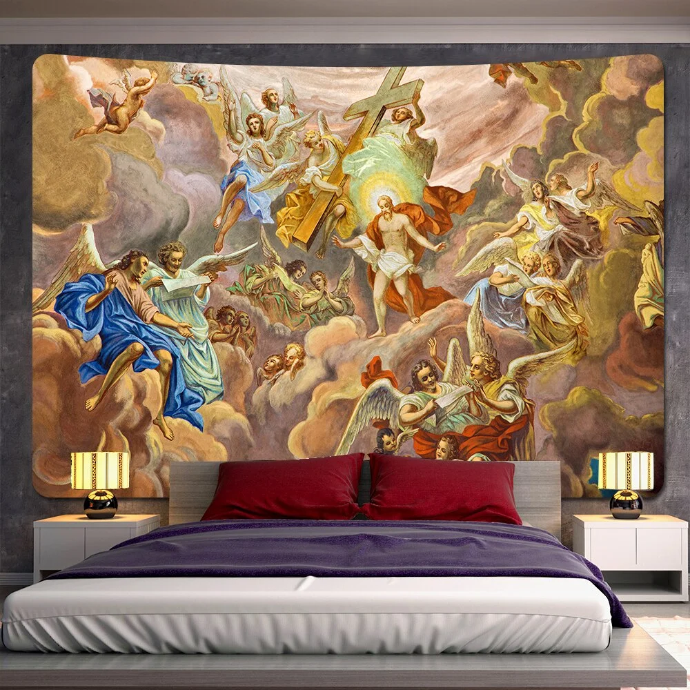 Nigikala Church mural Angel home decor psychedelic scene tapestry Bohemian decorative sheet sofa blanket Hippie yoga mat