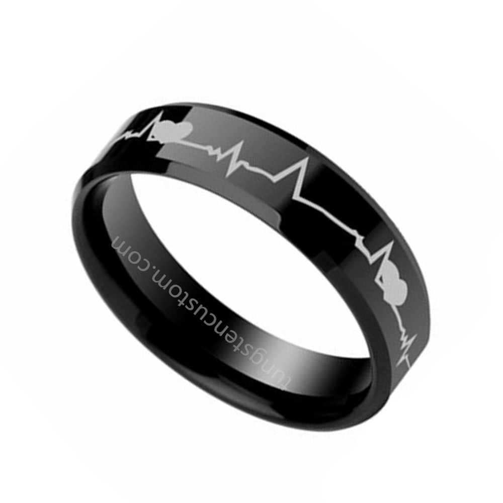Black Tungsten Rings Heartbeats Of Love Couple Wedding Bands