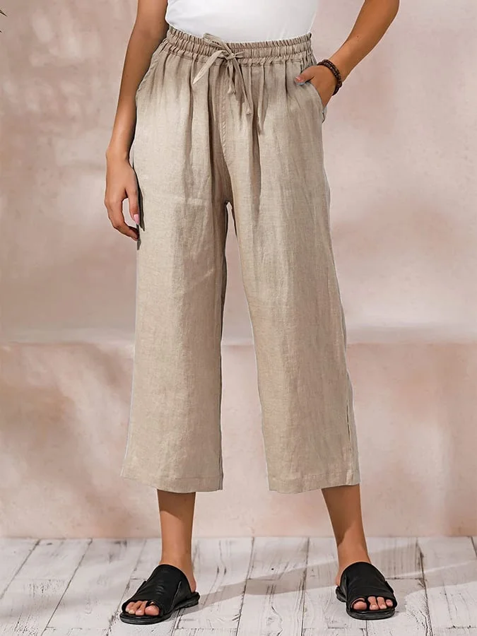 Women's Casual Loose Elastic Waist Cropped Pants
