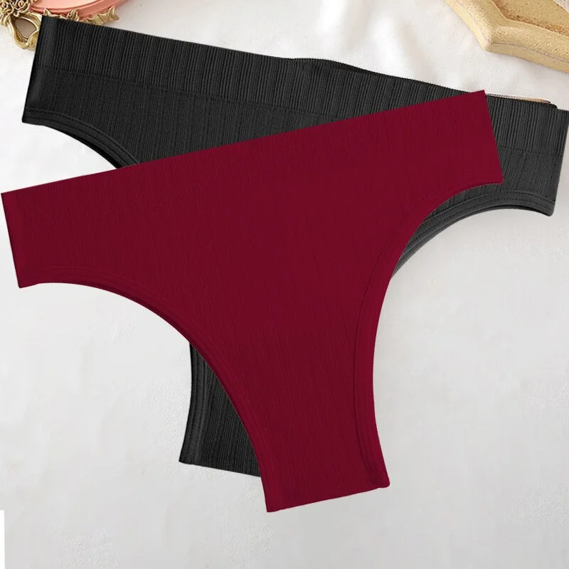 FINETOO 2PCS/Set M-XL Women Seamless Pantys 9 Solid Colors Sexy Brazilian Panties  Midi-Waist Underpants For Girls Fashion Thong