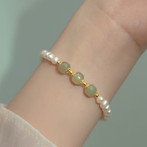 High Standard Adjustable Hetian Jade and Freshwater Pearl Bracelet for Women, Perfect Birthday, Women's Day, or Friendship Gift for Girlfriend, Wife, or Bestie with Certificate and Gift Box