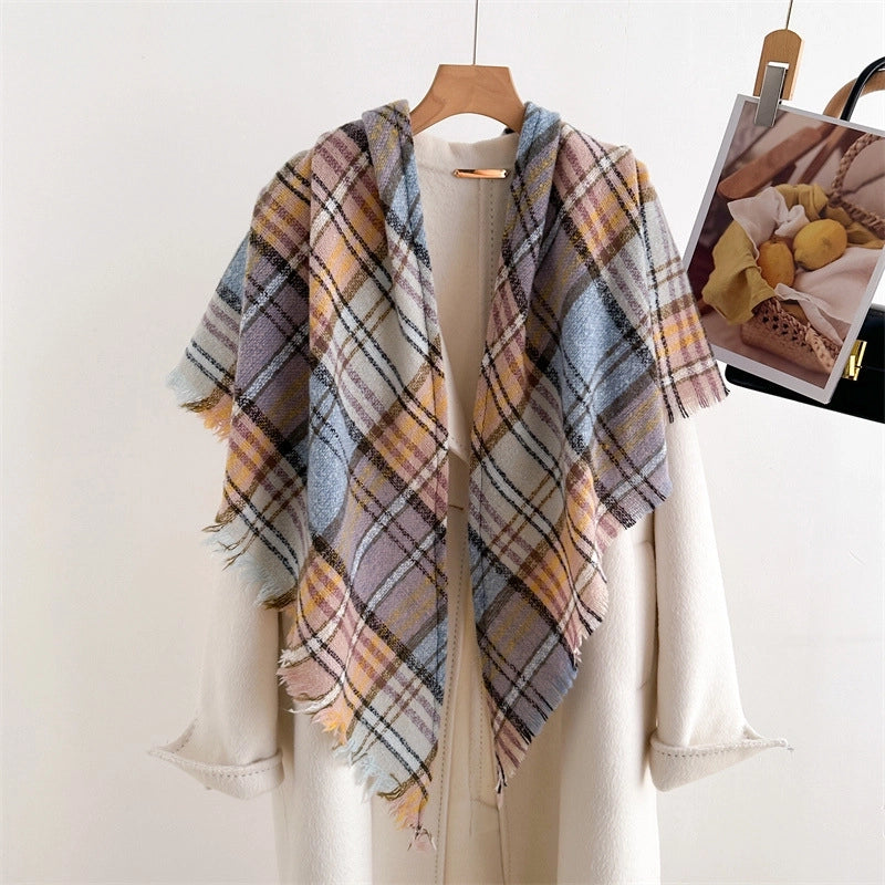 Cashmere Plaid Warm Shawl Scarf Unisex Autumn And Winter Fashion All-Matching Tassel Scarf