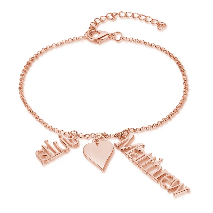 Personalized Name Bracelet Engraved 2 Names Heart Bracelet for Her