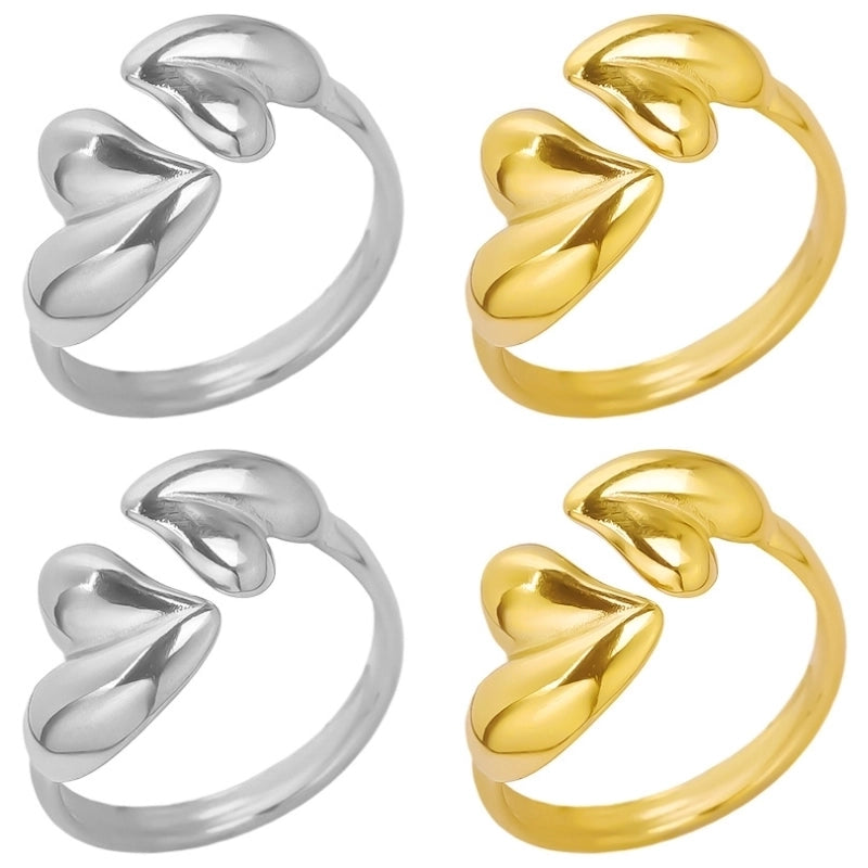 2 Pieces Minimalist Heart Shape 304 Stainless Steel 18K Gold Plated Polishing Open Rings