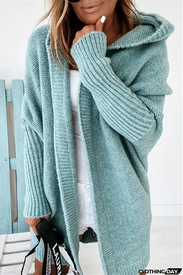 Solid Hooded Casual Cardigan