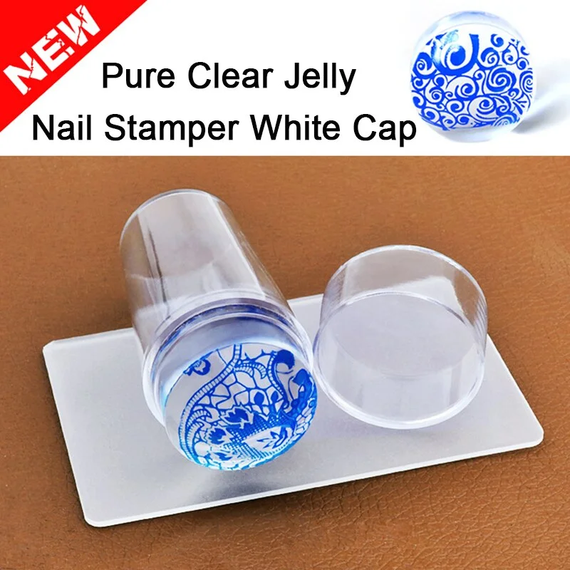 Transparent Silicone Nail Art Stamper Scraper With Cap 1PC Stamper + 1PC Scraper With Cap New Design Gel Polish Nail Art Tools-Nail Inspo