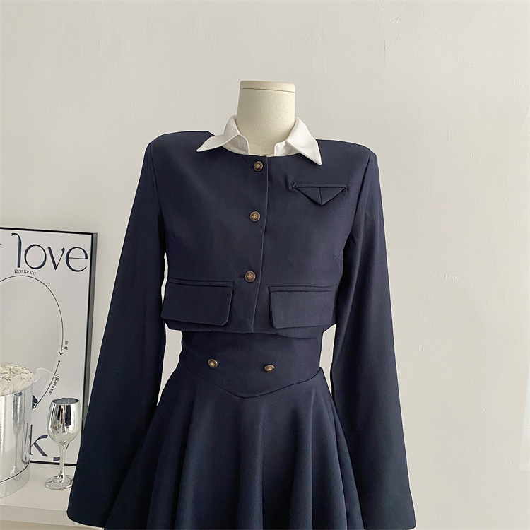 Y2K 3 Piece Set Women Cropped Coat + Long Sleeve Shirt + High Waist Halter Ruffles Mini Dress Korean Chic Fashion Sexy Outfits
