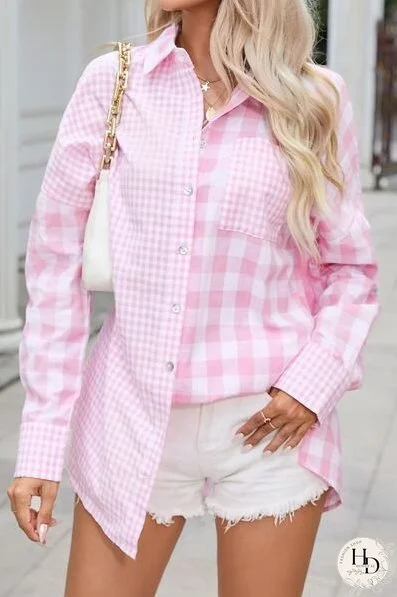 Pocketed Plaid Dropped Shoulder Shirt
