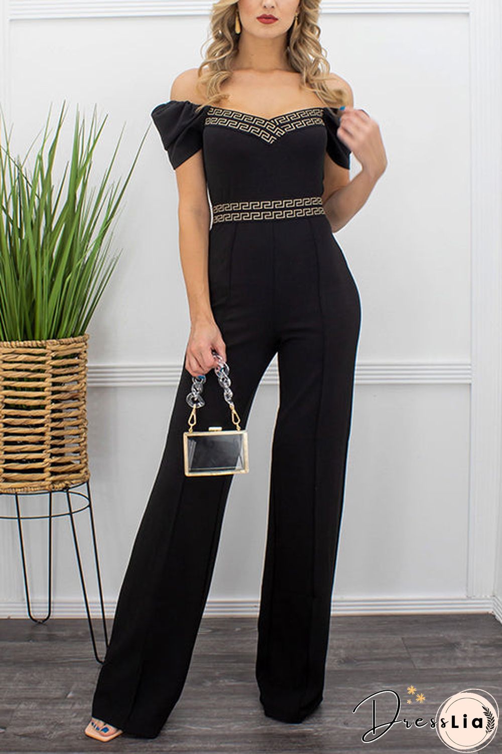 Puff Sleeve Off The Shoulder Solid Jumpsuit