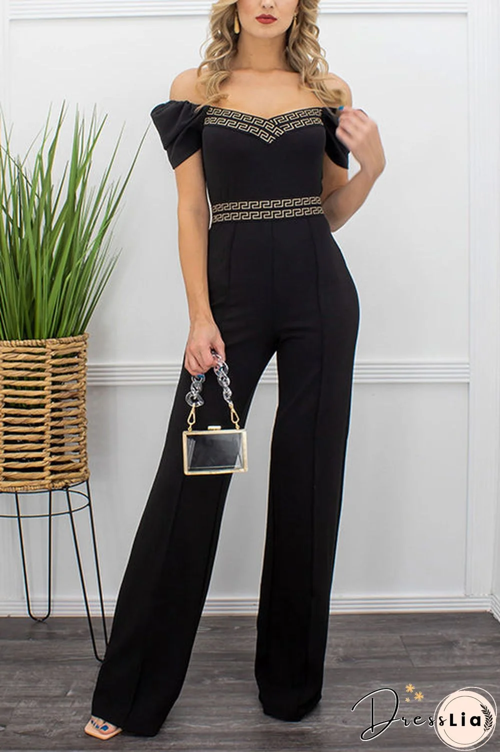 Puff Sleeve Off The Shoulder Solid Jumpsuit