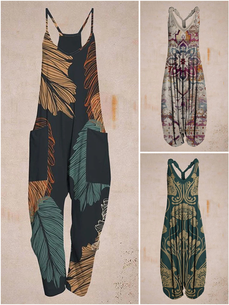 Set of 3 Women's Fashion Sleeveless Harem Jumpsuit - A