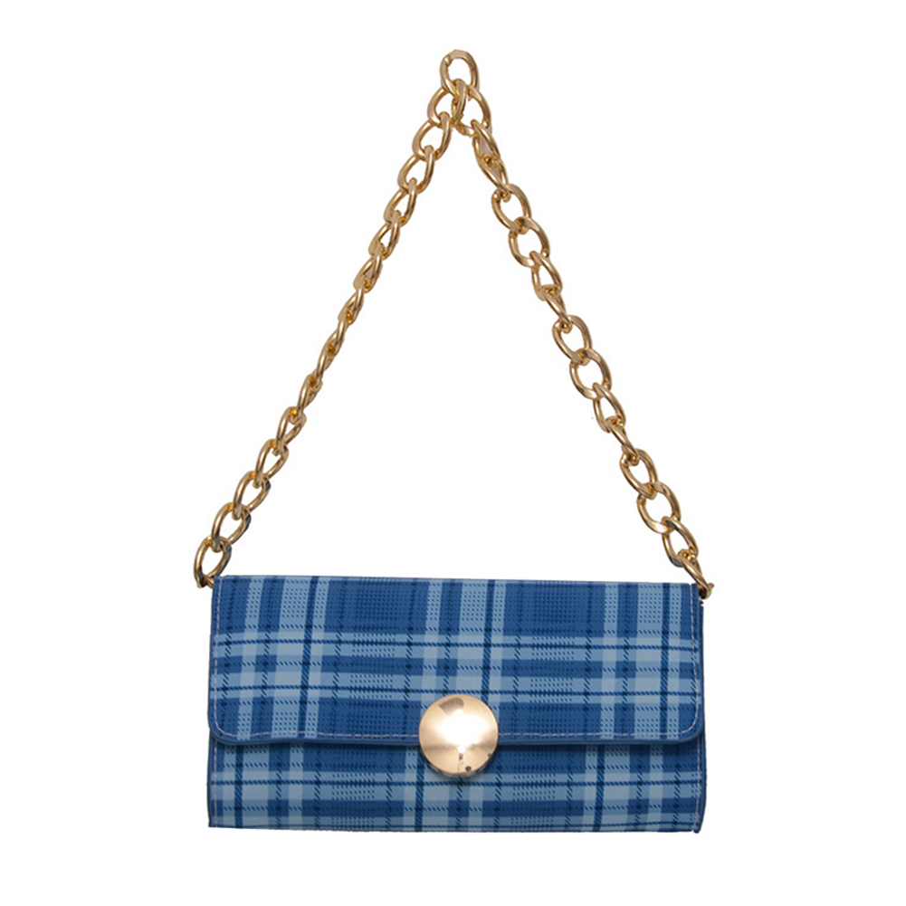 

Vintage Plaid PU Leather Women Handbag Chain Underarm Shoulder Bag -Blue, 501 Original