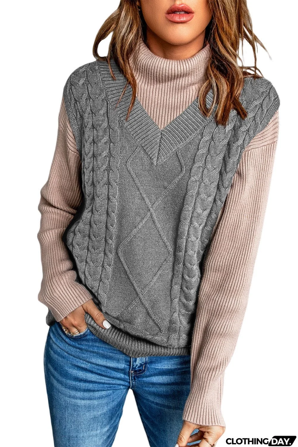 Gray Sleeveless Cable Knitted Sweater Tank