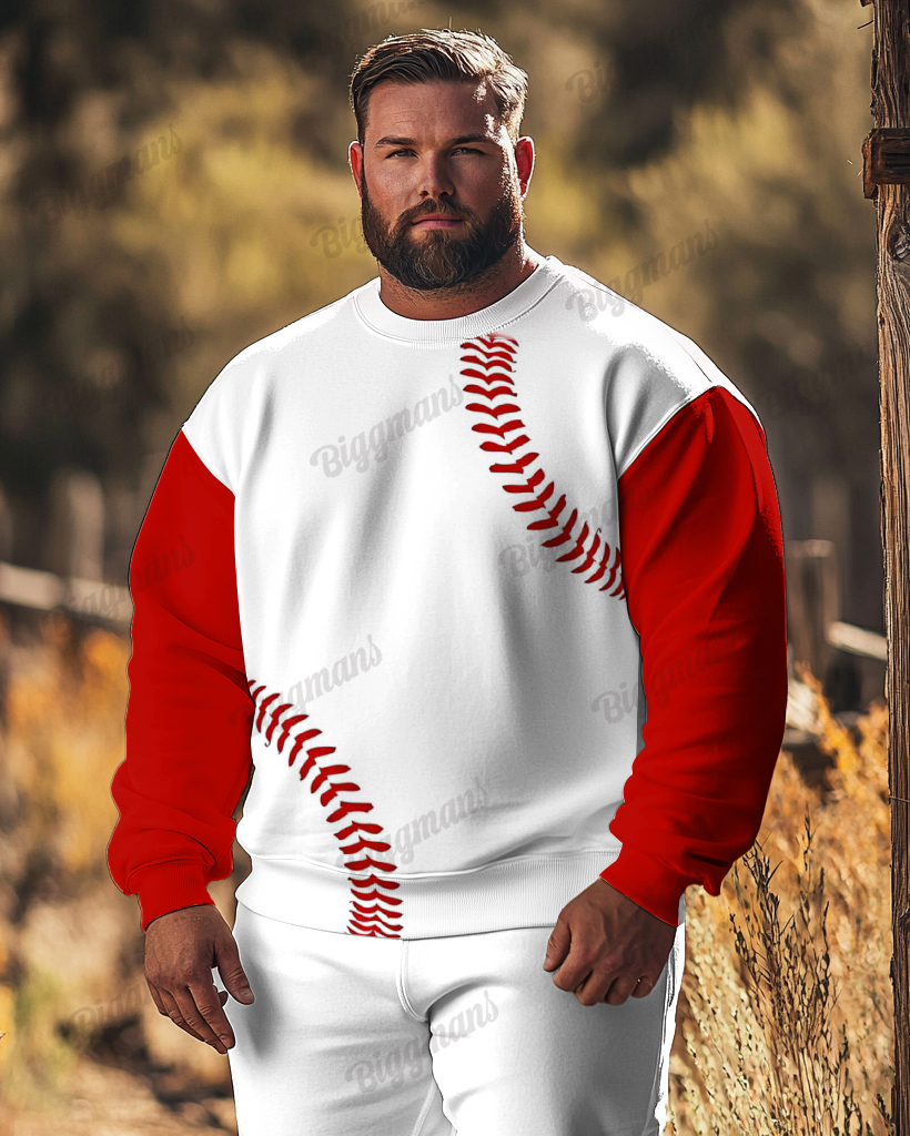 Men's Plus Size Baseball Print Long Sleeve Sweatshirt
