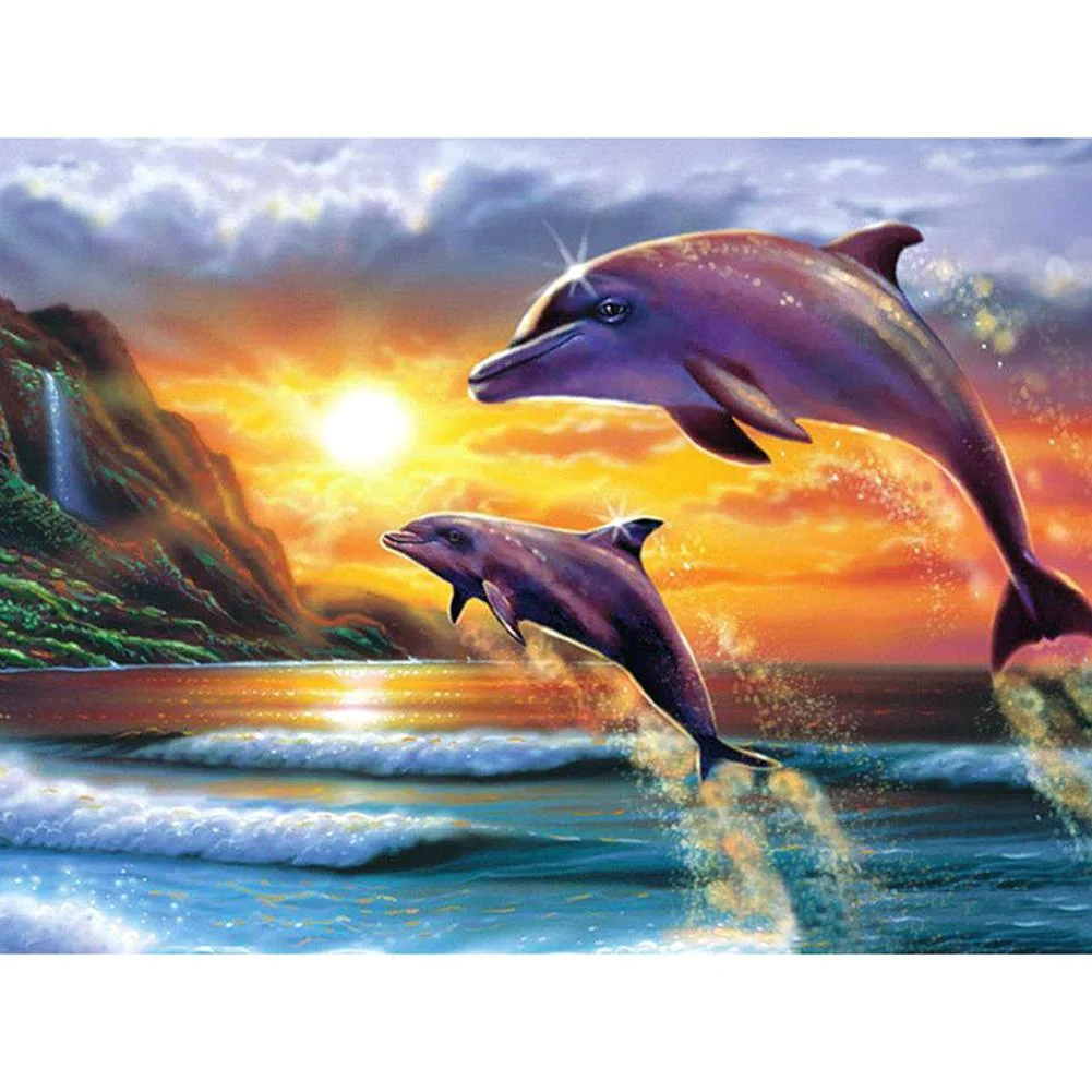 Full Round Diamond Painting - Sunset Dolphin(30*40cm)