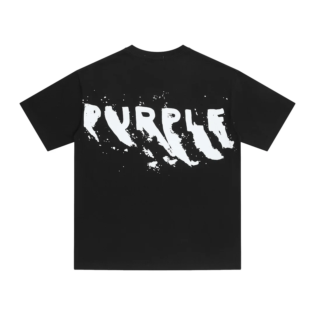 Unisex Trendy Niche Purple Splash Letter Print Black Cotton Short Sleeve T-Shirt