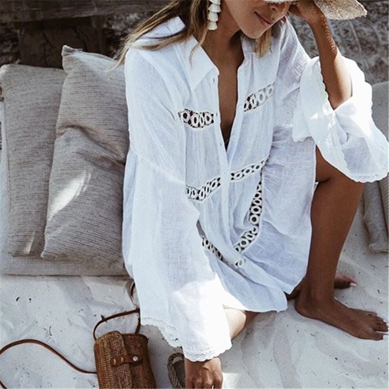 Bikini Cover Up Lace Hollow Crochet Swimsuit Beach Dress Women 2020 Summer Ladies Cover-Ups Bathing Suit Beach Wear Tunic