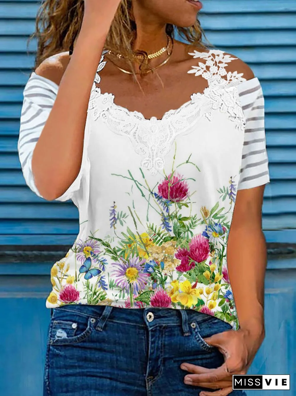 Plus size Floral Casual Short Sleeve T-Shirt
