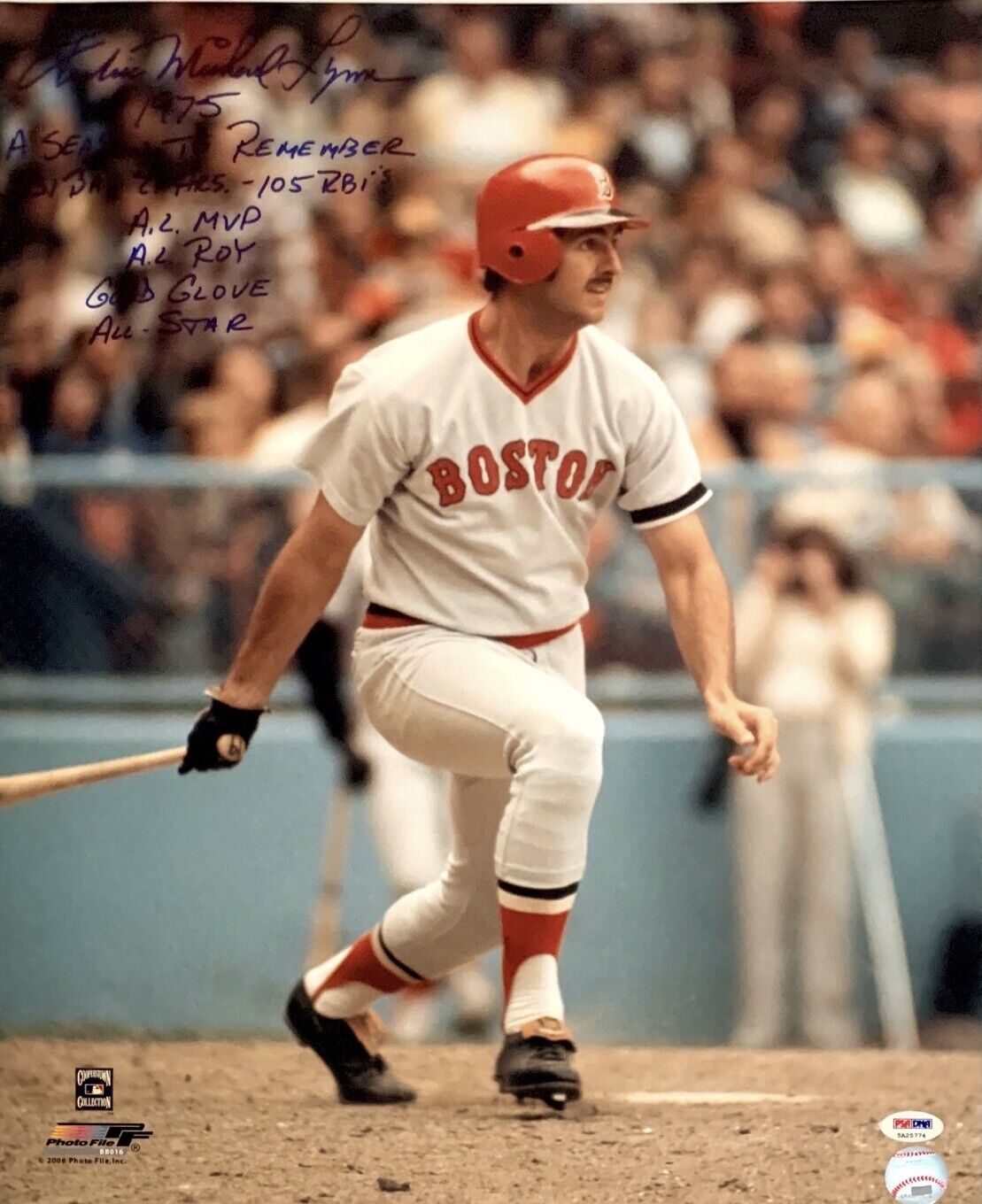 Fred Lynn Signed Red Sox Baseball 16x20 Photo Poster painting PSA 5A25774 w/ Multi Inscriptions