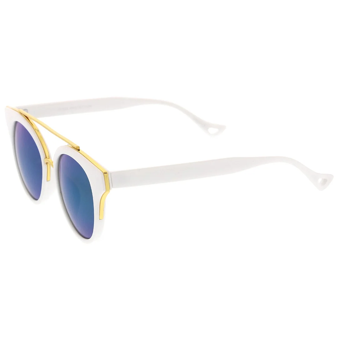 Double Nose Bridge Round Colored Mirror Lens Cat Eye glasses 51mm