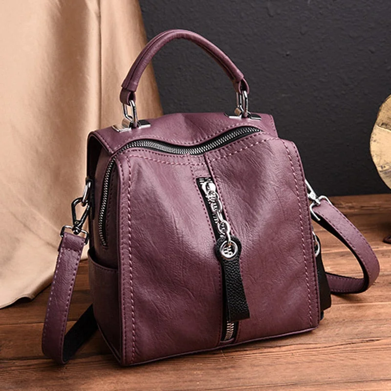 Luxury PU Leather Backpack Women Multifunction Shoulder Bookbags Crossbody Bag Cute Fashion Backpack Girl Rucksack Bag Big Tote