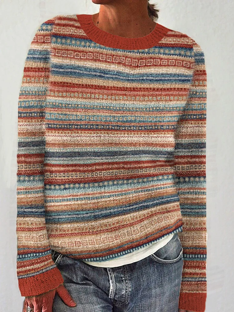 VChics Western Country Style Geometric Print Casual Cozy Knit Sweater