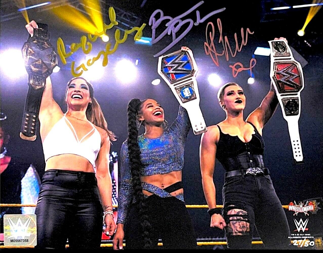 WWE BIANCA RAQUEL AND RHEA HAND SIGNED OFFICIAL LICENSED 8X10 Photo Poster painting LIMITED /50