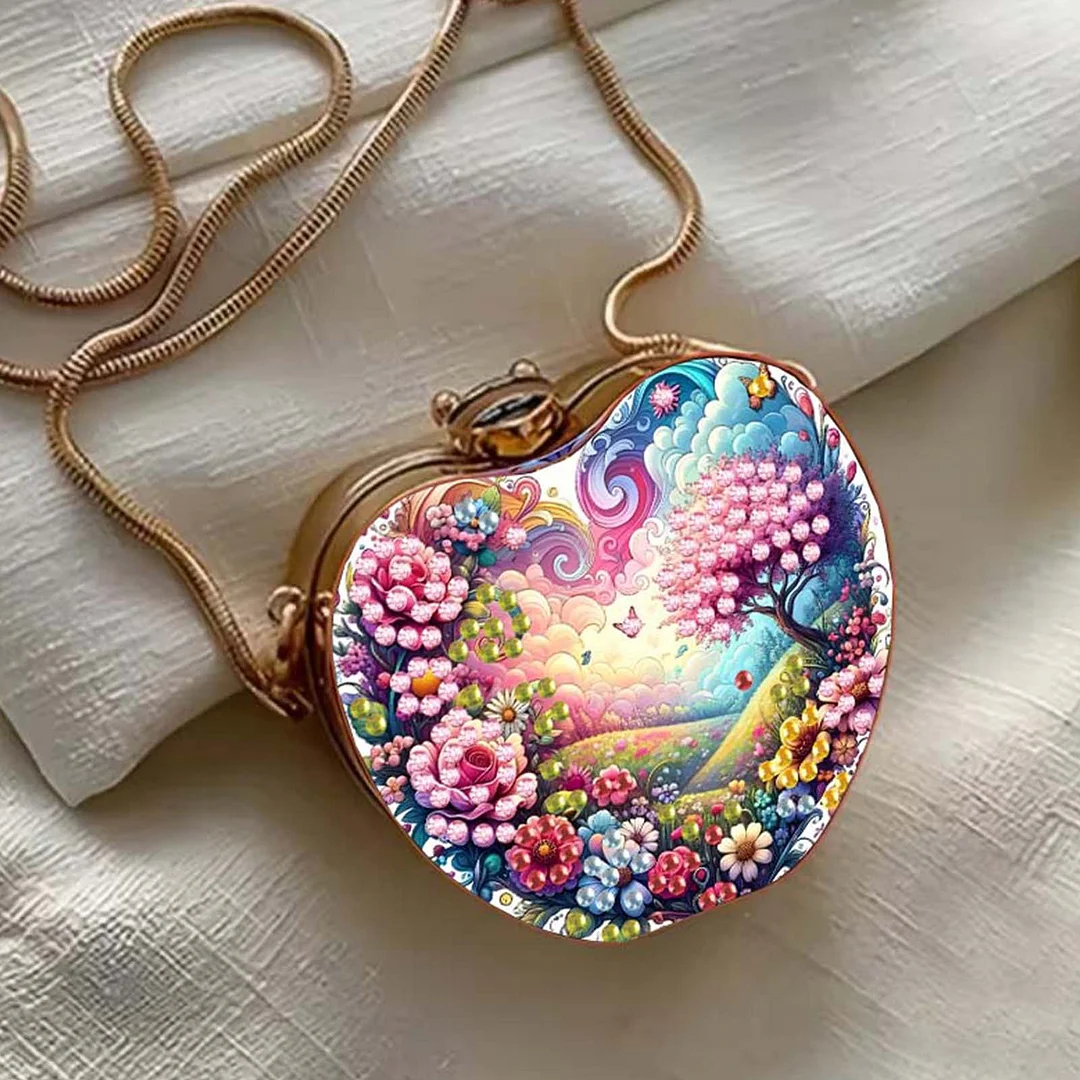 Scenery DIY Acrylic Love Diamond Art Painting Card Case Wallet with Chain Small Diamond Painting Crossbody Bag for Adults Women Girls Gift