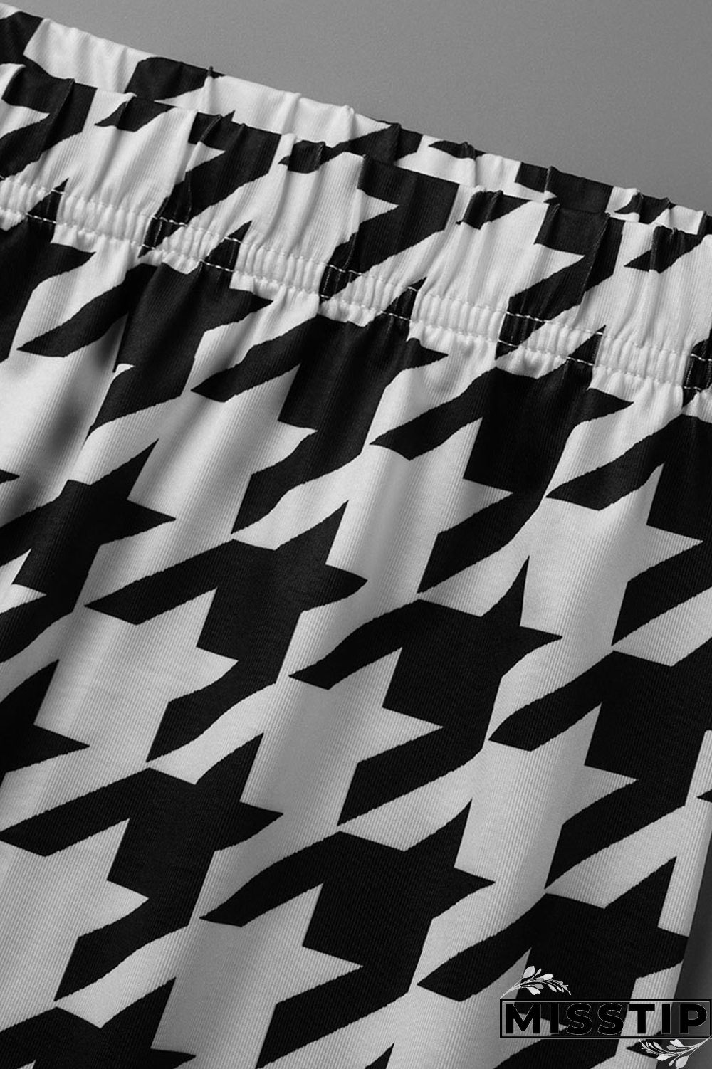 Black White Casual Street Print Tassel Patchwork O Neck Plus Size Two Pieces