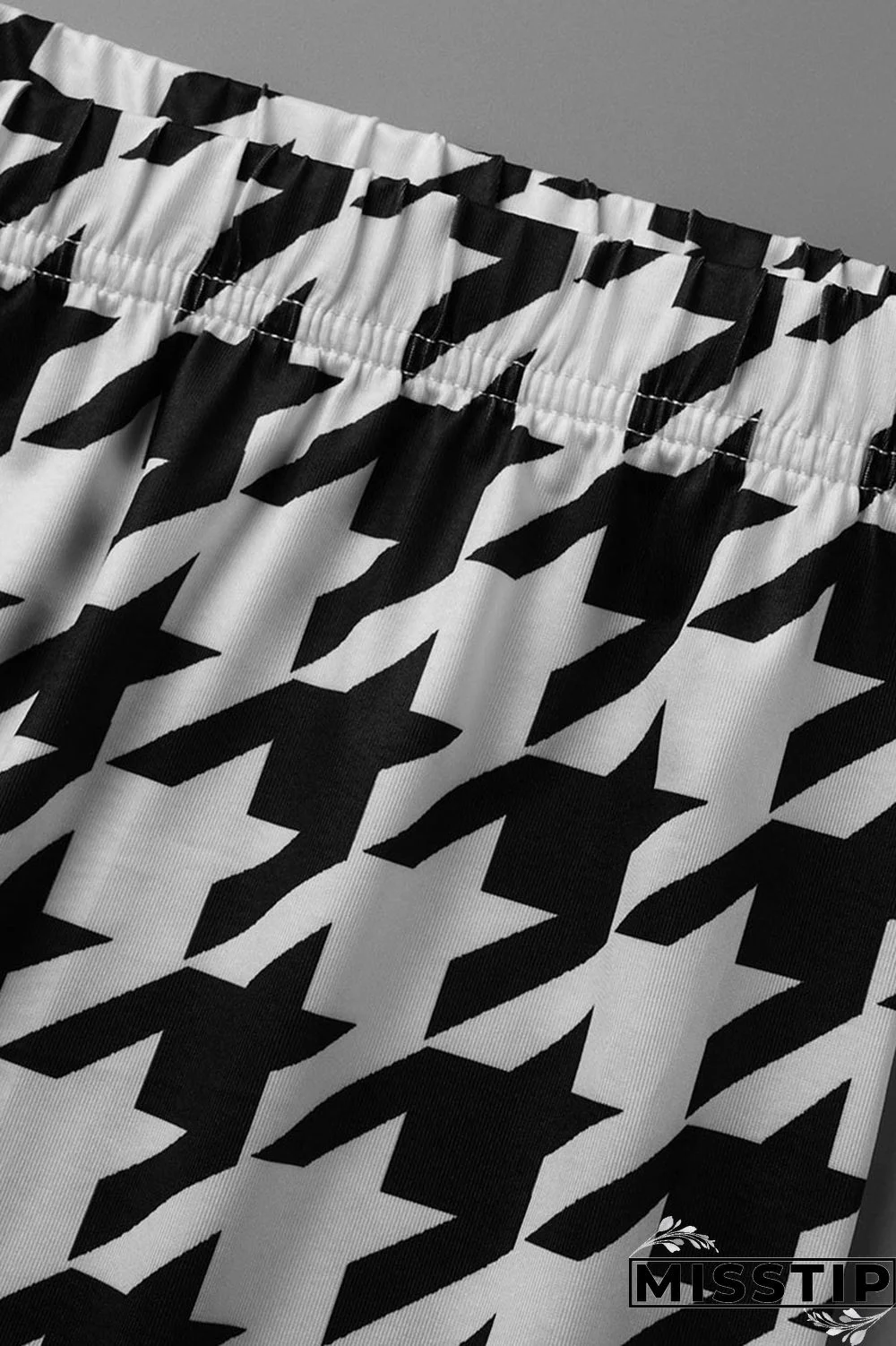 Black White Casual Street Print Tassel Patchwork O Neck Plus Size Two Pieces