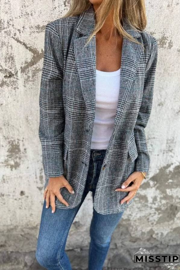 Stylish Casual Retro Plaid Lapel Suit Coat